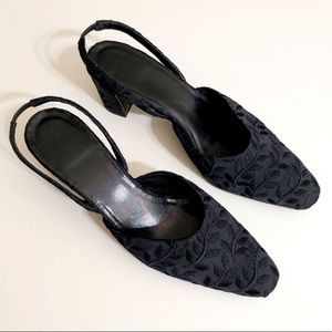 Talbots Black Embroidered Slingback Shoes -Size 10